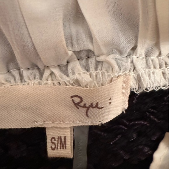 RYU Black & Cream Semi Sheer Open Knit Ruffled Peplum Blouse Shirt Sz S/M # - Picture 8 of 14